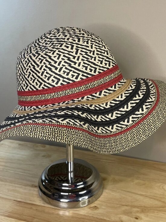 Unbranded Accessories - Women's Woven Straw Floppy Sun Hat Adjustable Tribal Geometric Wide Brim Boho